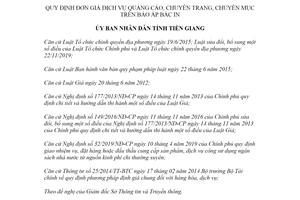 Quyết định 23/2020/QĐ-UBND đơn giá dịch vụ quảng cáo trên Báo Ấp Bắc Tiền Giang