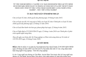 Quyết định 30/2020/QĐ-UBND bãi bỏ điểm 11 phụ lục kèm Quyết định 09/2003/QĐ-UBND Ninh Thuận