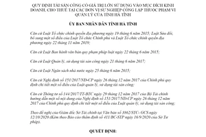 Quyết định 31/2020/QĐ-UBND tài sản công có giá trị lớn sử dụng vào kinh doanh Hà Tĩnh