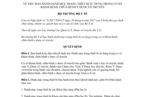 Quyết định 4862/QĐ-BYT 2020 trang thiết bị sử dụng trong cơ sở khám chữa bệnh y dược cổ truyền