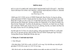 Thông báo 29/TB-BCĐ 2020 kết luận Phó Chủ tịch công tác phòng chống COVID-19 Hà Nội Phiên họp 70