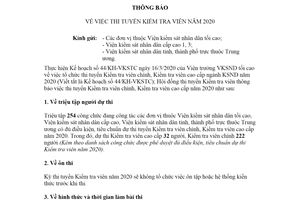 Thông báo 1710/VKSTC-HĐTT 2020 thi tuyển Kiểm tra viên