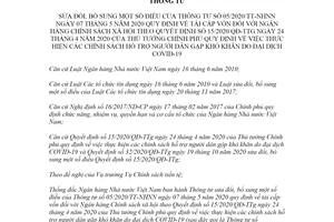 Thông tư 12/2020/TT-NHNN sửa đổi Thông tư 05/2020/TT-NHNN tái cấp vốn Ngân hàng Chính sách xã hội