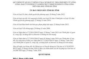 Quyết định 32/2020/QĐ-UBND quản lý điểm cung cấp dịch vụ trò chơi điện tử công cộng Hà Tĩnh