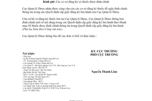 Công văn 16843/QLD-ĐK 2020 về đính chính thông tin trong Quyết định cấp giấy đăng ký lưu hành