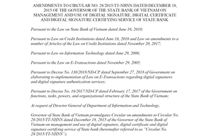 Circular 10/2020/TT-NHNN amendments Circular 28/2015/TT-NHNN use of digital signature