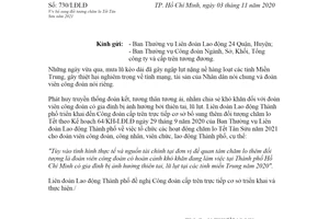 Công văn 730/LĐLĐ 2020 bổ sung đối tượng chăm lo Tết Tân Sửu