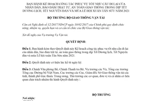 Quyết định 2128/QĐ-BGTVT 2020 Kế hoạch phục vụ tốt nhu cầu đi lại của nhân dân trong dịp Tết