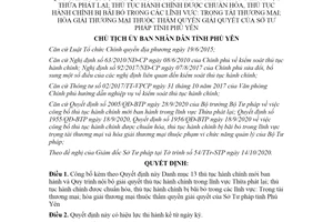 Quyết định 1917/QĐ-UBND 2020 công bố thủ tục hành chính lĩnh vực Thừa phát lại Sở Tư pháp Phú Yên