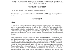 Quyết định 1815/QĐ-TTg 2020 tạm cấp kinh phí hỗ trợ khẩn cấp khắc phục hậu quả mưa lũ