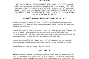 Quyết định 3367/QĐ-BVHTTDL 2020 Kế hoạch thực hiện Nghị quyết phát triển bền vững kinh tế biển Việt Nam