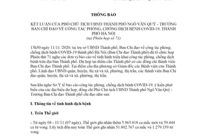 Thông báo 30/TB-BCĐ 2020 kết luận Phó Chủ tịch phòng chống COVID-19 Hà Nội Phiên họp 71