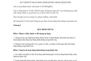 Thông tư 18/2020/TT-BYT hoạt động dinh dưỡng trong bệnh viện