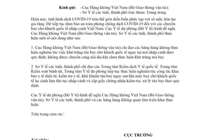 Công văn 1010/DP-DT 2020 khử trùng tàu bay chở khách quốc tế nhập cảnh phòng chống COVID-19