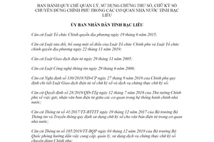 Quyết định 30/2020/QĐ-UBND Quy chế quản lý sử dụng chứng thư số chữ ký số chuyên dùng Bạc Liêu