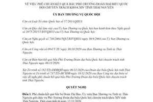 Nghị quyết 1062/NQ-UBTVQH14 2020 kết quả bầu cử Phó Trưởng Đoàn đại biểu Quốc hội Thái Nguyên