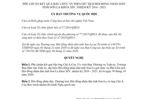 Nghị quyết 1060/NQ-UBTVQH14 2020 phê chuẩn kết quả bầu Phó Chủ tịch Hội đồng nhân dân Sơn La