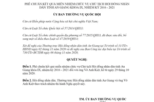 Nghị quyết 1061/NQ-UBTVQH14 2020 phê chuẩn kết quả miễn nhiệm Chủ tịch Hội đồng nhân dân An Giang