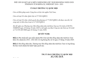 Nghị quyết 1056/NQ-UBTVQH14 2020 phê chuẩn miễn nhiệm Phó Chủ tịch Hội đồng nhân dân Kon Tum