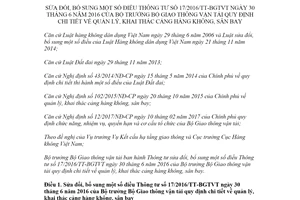 Thông tư 30/2020/TT-BGTVT sửa đổi Thông tư 17/2016/TT-BGTVT quản lý khai thác cảng hàng không