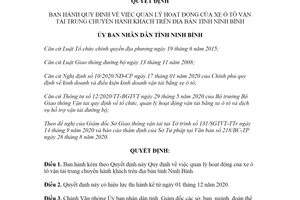 Quyết định 29/2020/QĐ-UBND quản lý hoạt động của xe ô tô vận tải trung chuyển hành khách Ninh Bình