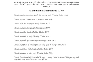 Quyết định 27/2020/QĐ-UBND đấu giá quyền sử dụng đất để giao đất có thu tiền sử dụng đất Hà Nội