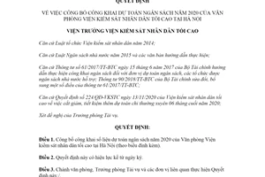 Quyết định 207/QĐ-VKSTC 2020 công bố công khai dự toán ngân sách của Văn phòng Viện kiểm sát