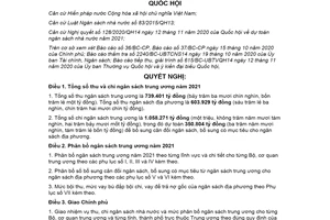 Nghị quyết 129/2020/QH14 2020 phân bổ ngân sách trung ương năm 2021