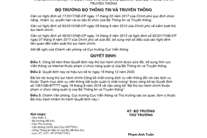 Quyết định 2046/QĐ-BTTTT 2020 công bố thủ tục hành chính lĩnh vực Viễn thông và Internet