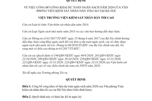 Quyết định 208/QĐ-VKSTC 2020 công bố công khai dự toán ngân sách của Văn phòng Viện kiểm sát