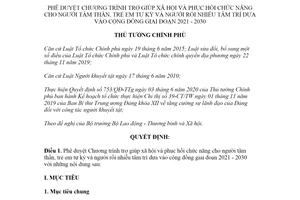 Quyết định 1929/QĐ-TTg 2020 phê duyệt Chương trình trợ giúp xã hội cho người tâm thần trẻ em tự kỷ