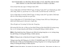 Thông tư 32/2020/TT-BGDĐT Điều lệ trường trung học cơ sở trường trung học phổ thông mới nhất