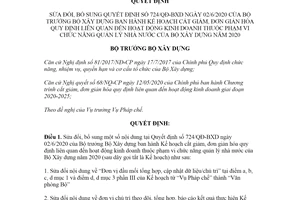 Quyết định 1522/QĐ-BXD 2020 bổ sung Quyết định 724/QĐ-BXD đơn giản hóa quy định hoạt động kinh doanh