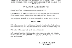 Quyết định 2742/QĐ-UBND 2020 xác định Chỉ số hiệu quả quản trị Ủy ban nhân dân huyện Hưng Yên