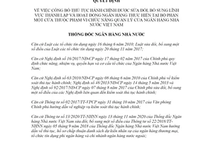 Quyết định 2044/QĐ-NHNN 2020 công bố thủ tục hành chính lĩnh vực thành lập ngân hàng tại bộ phận Một cửa