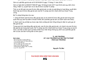 Thông báo 4427/TB-BTP năm 2020 công bố Danh sách tổ chức đấu giá tài sản trong cả nước