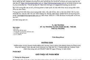 Công văn 6782/BYT-BM-TE 2020 triển khai sử dụng phần mềm xây dựng thực đơn cân bằng dinh dưỡng