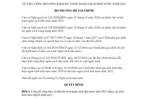 Quyết định 1927/QĐ-BTC 2020 công bố công khai dự toán ngân sách nhà nước 2021