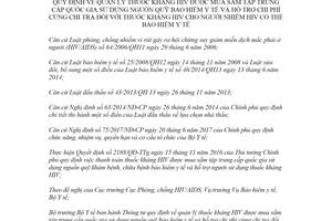 Thông tư 22/2020/TT-BYT quản lý thuốc kháng HIV được mua sắm tập trung sử dụng nguồn quỹ bảo hiểm