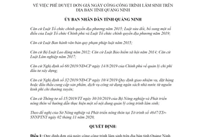 Quyết định 39/2020/QĐ-UBND phê duyệt đơn giá ngày công công trình lâm sinh tỉnh Quảng Ninh