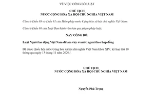 Lệnh 14/2020/L-CTN công bố Luật Người lao động Việt Nam đi làm việc ở nước ngoài theo hợp đồng