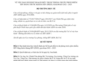 Quyết định 5154/QĐ-BYT 2020 kế hoạch điều trị dự phòng trước phơi nhiễm HIV bằng thuốc kháng HIV
