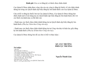 Công văn 18046/QLD-ĐK 2020 đính chính thông tin tại Quyết định cấp Giấy đăng ký lưu hành