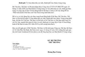 Công văn 4600/BVHTTDL-TCTDTT 2020 cung cấp số liệu về hoạt động kinh tế thể thao