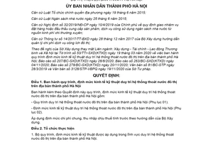 Quyết định 33/2020/QĐ-UBND định mức kinh tế kỹ thuật duy trì hệ thống thoát nước đô thị Hà Nội