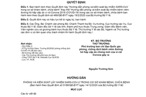 Quyết định 5188/QĐ-BYT 2020 phòng và kiểm soát lây nhiễm SARS-CoV-2 trong cơ sở khám chữa bệnh