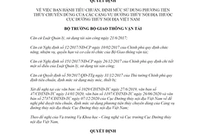 Quyết định 2278/QĐ-BGTVT 2020 định mức sử dụng phương tiện thủy của Cảng vụ đường thủy nội địa