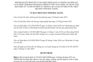 Quyết định 44/2020/QĐ-UBND bãi bỏ Quyết định 133/2015/QĐ-UBND văn bản điện tử Bắc Giang