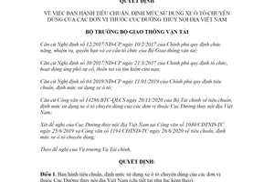 Quyết định 2267/QĐ-BGTVT 2020 định mức sử dụng xe ô tô chuyên dùng Cục Đường thủy nội địa