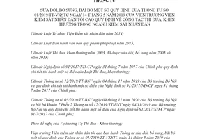 Thông tư 01/2020/TT-VKSTC sửa đổi Thông tư 01/2019/TT-VKSTC thi đua khen thưởng
